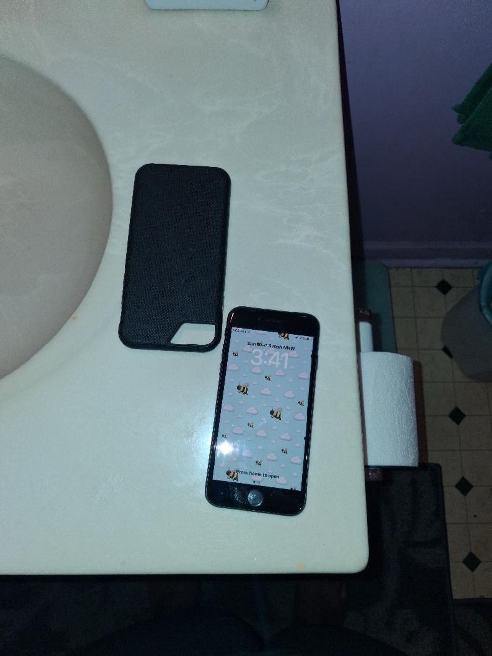 Apple Black iPhone with Black Textured Protective Case